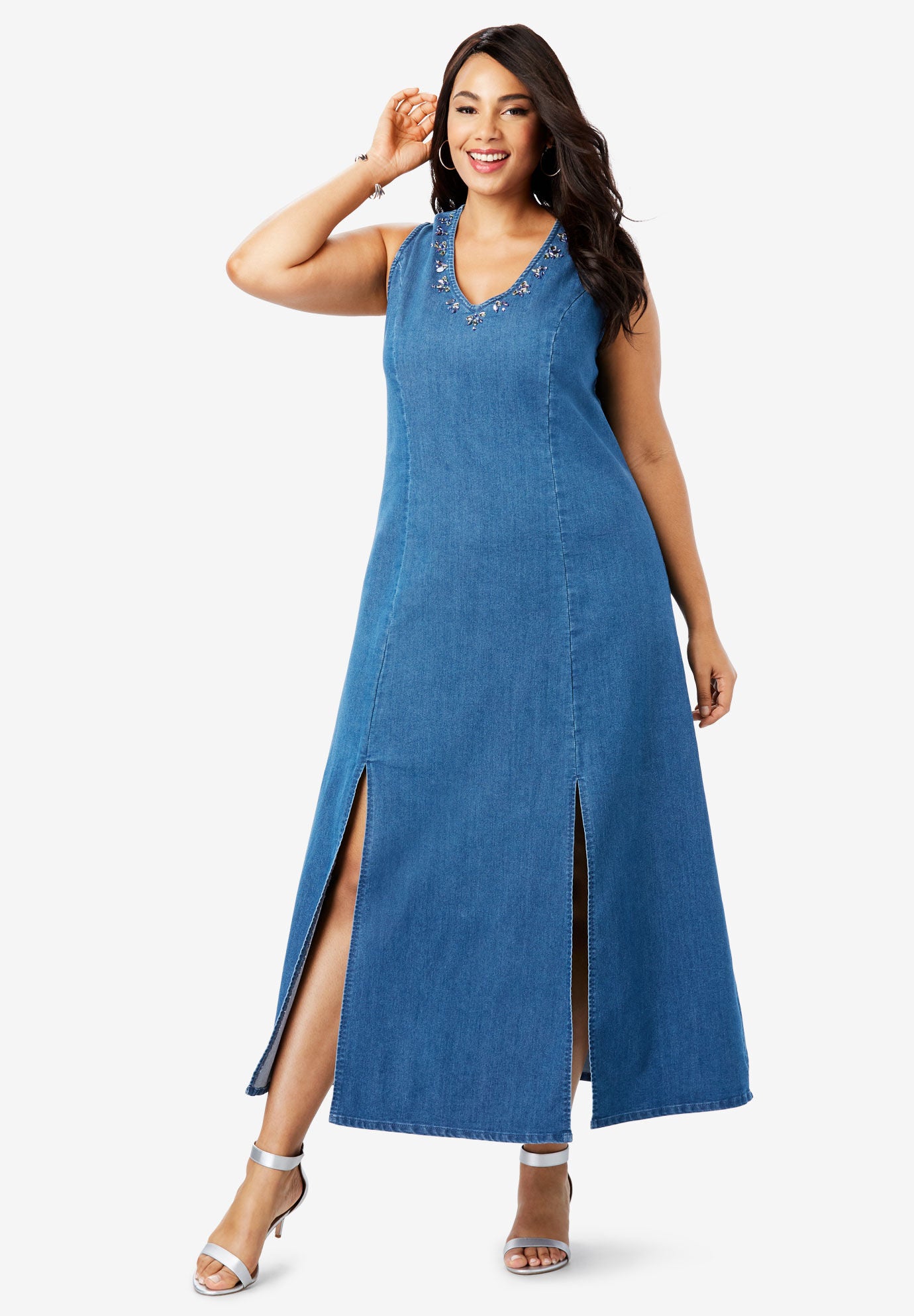 jessica london denim maxi dress