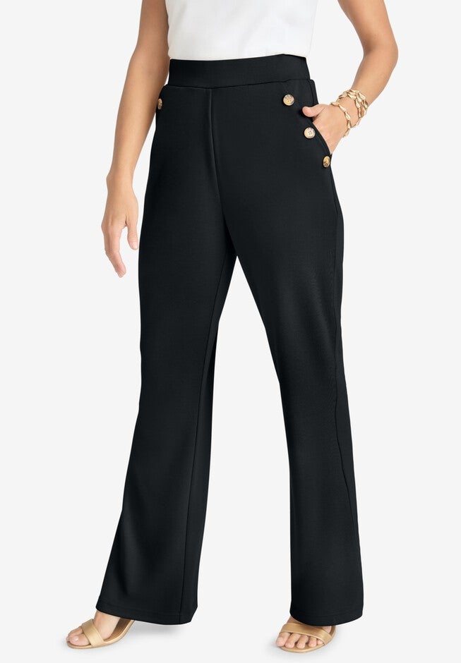 Ponte Button Flare Pants, BLACK, hi-res image number 0