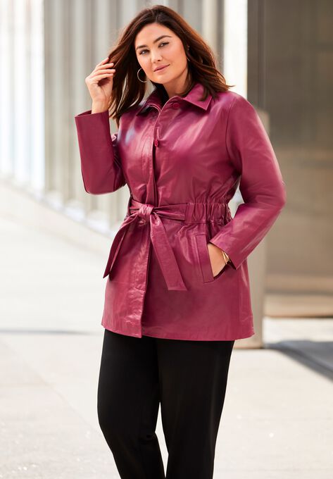 Cinched Waist Leather Jacket, , alternate image number null