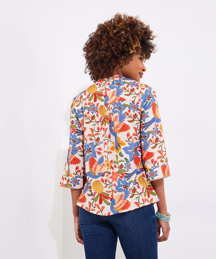 Boho Embroidered Blouse, PEACH ABSTRACT FLORAL, alternate image number 4