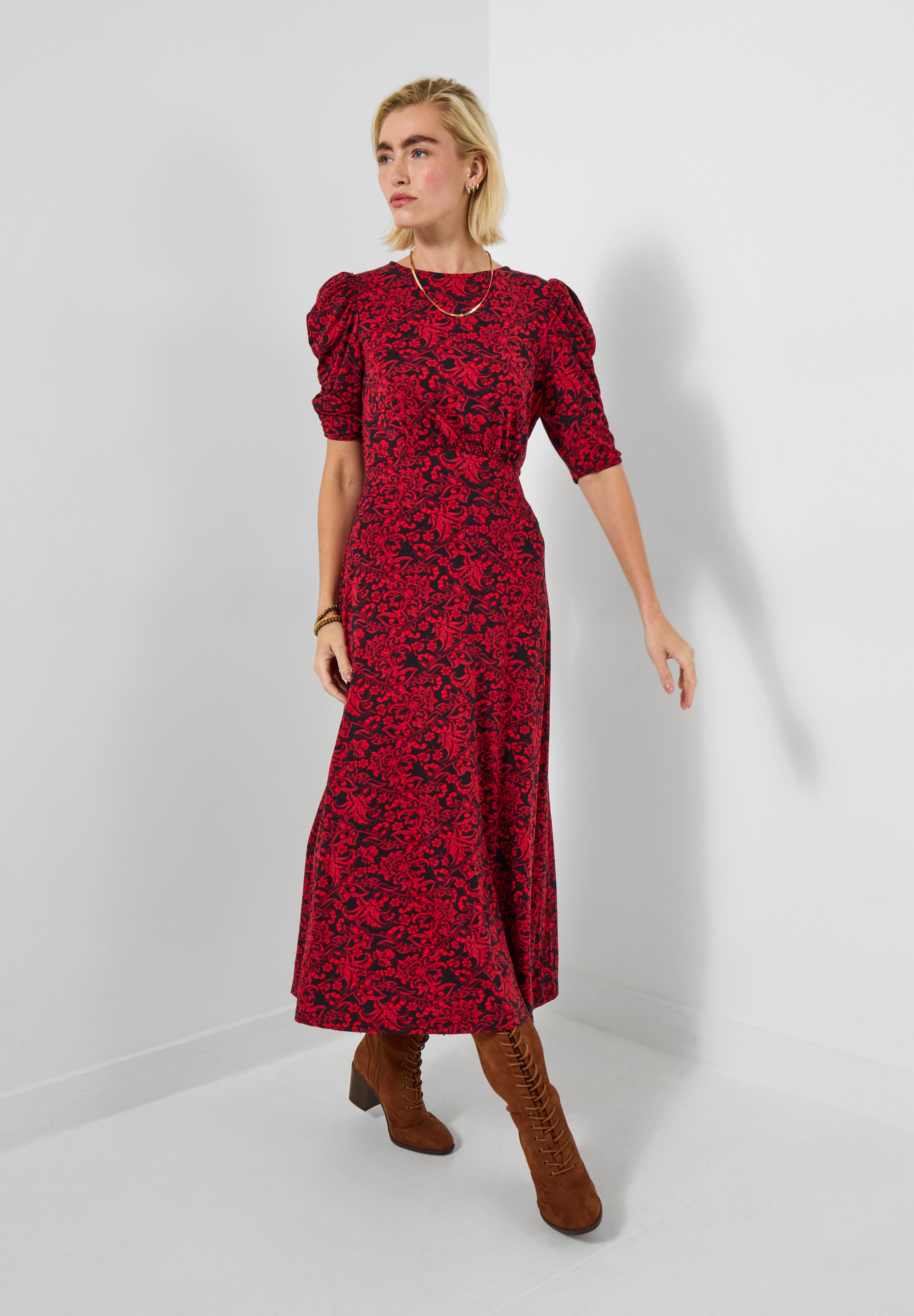 Puff Sleeve Midi Dress