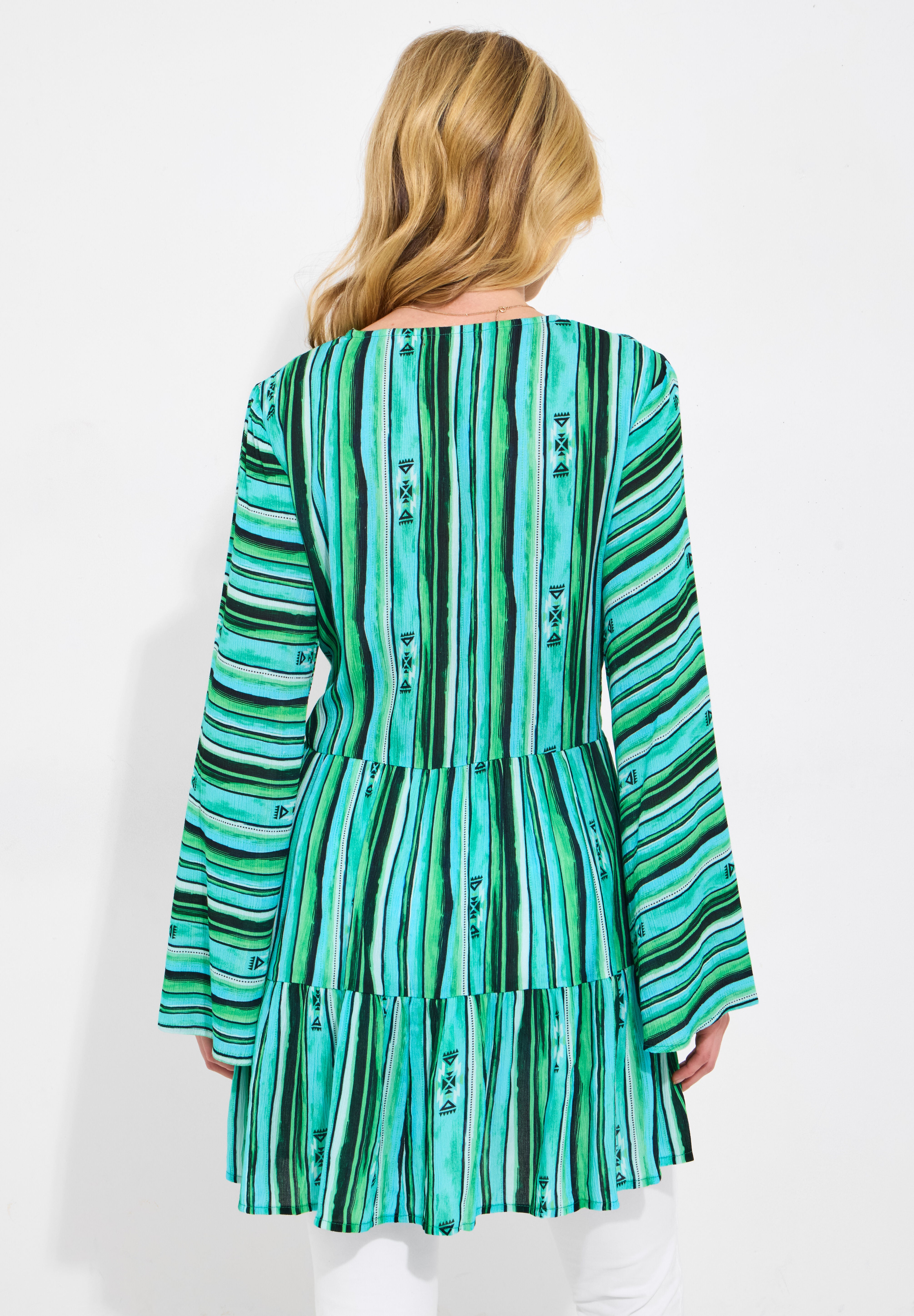 Boho Slit Front Tunic, GEO STRIPES, alternate image number 3