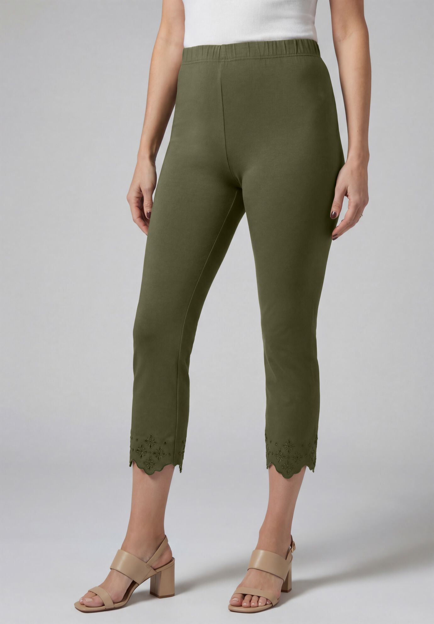 Stretch Cotton Eyelet Capri Legging