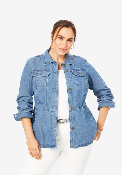 Peplum Denim Jacket, , alternate image number null