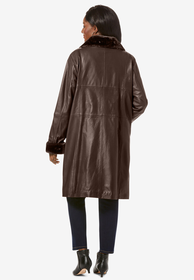 Jessica London Women's Plus Size Leather Swing Coat Leather Jacket