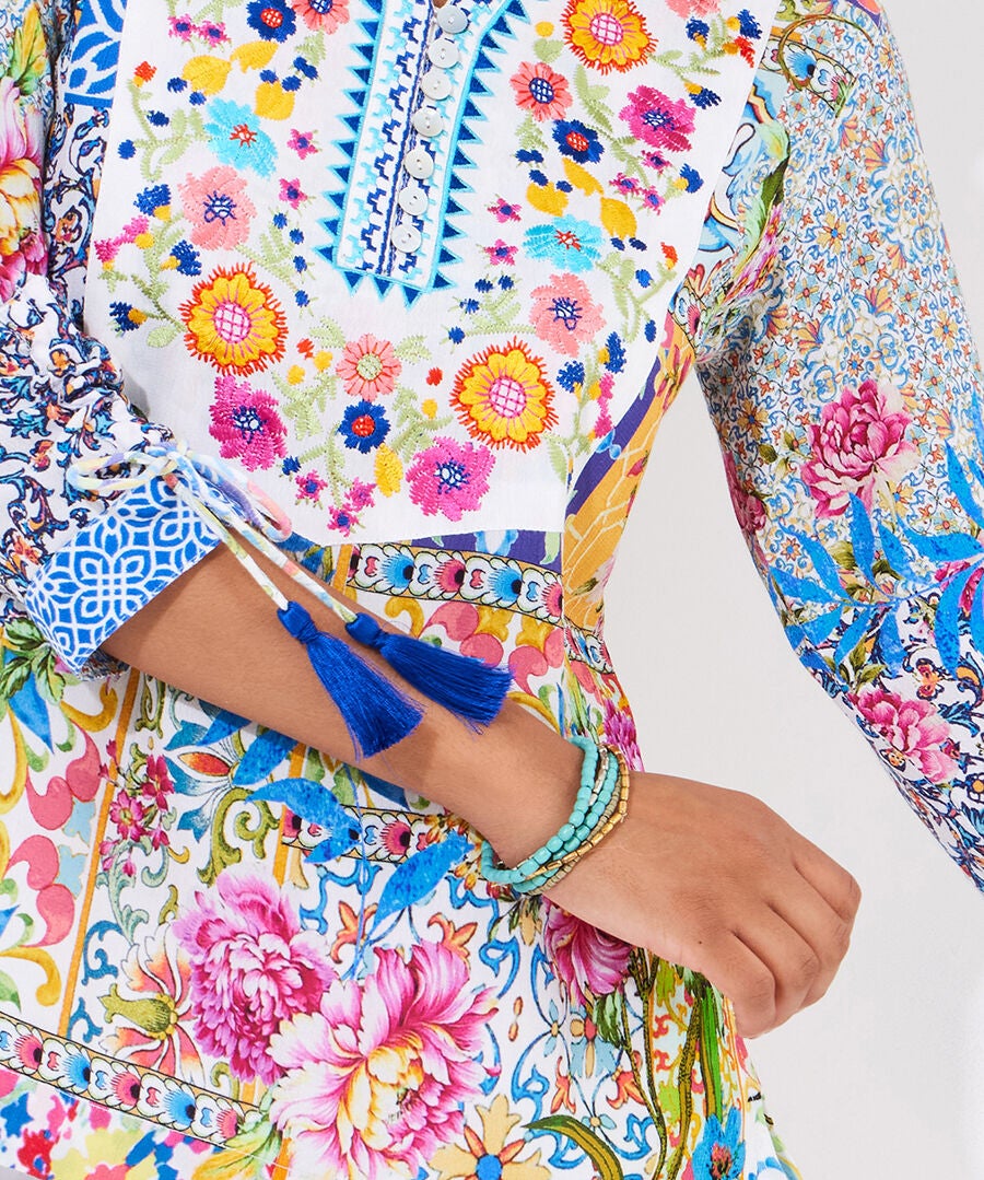 Notch Neck Boho Blouse, MULTI FLORAL GEO, on-hover image number 1