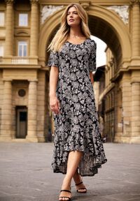 Ladies' Stretch Cotton T-Shirt Maxi Dress, Dark Sapphire Floral | Jessica  London