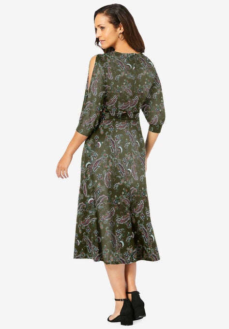 Slit Sleeve Midi Dress, , on-hover image number null