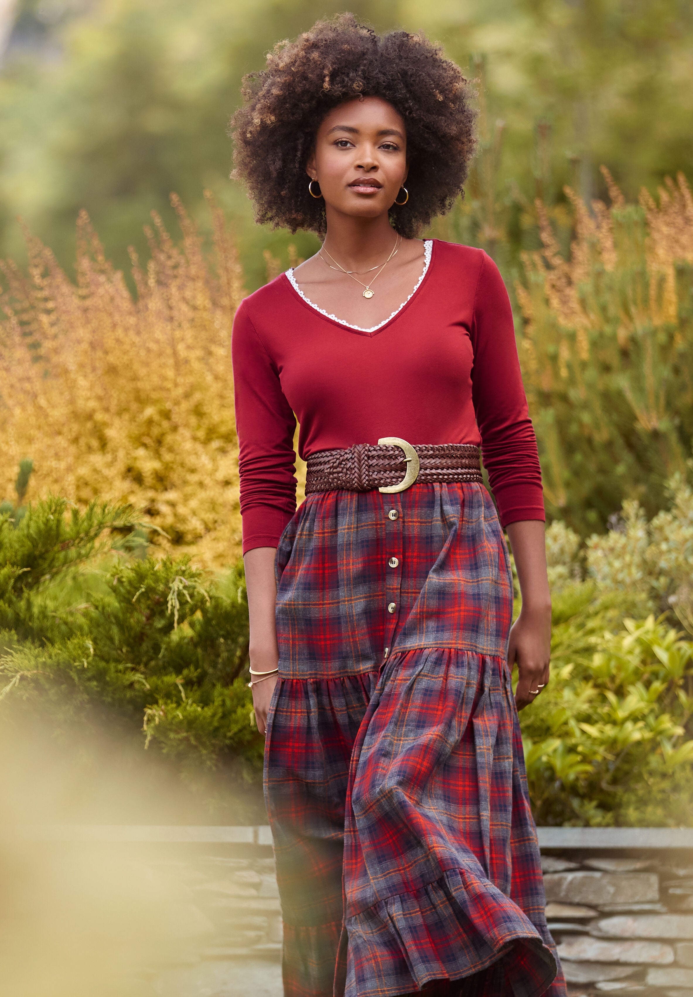Flannel Maxi Skirt, RED MULTI TARTAN, alternate image number 6