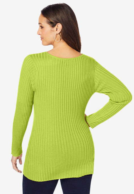 V-Neck Ribbed Sweater, , on-hover image number null