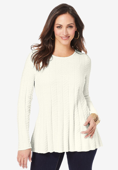 Chevron Fit & Flare Sweater, IVORY, hi-res image number null