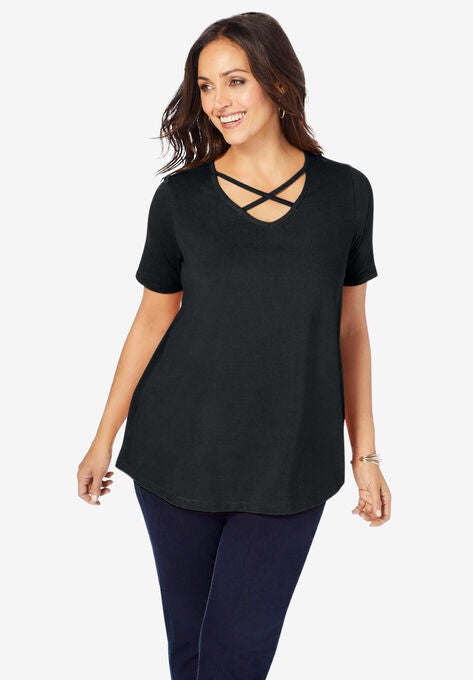 Crisscross Strap Tee, BLACK, hi-res image number null
