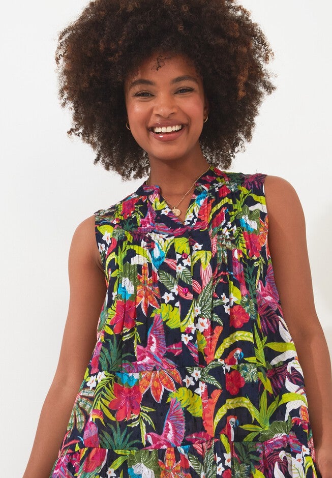 Sleeveless Crinkle Tunic, MULTI TROPICAL, on-hover image number null
