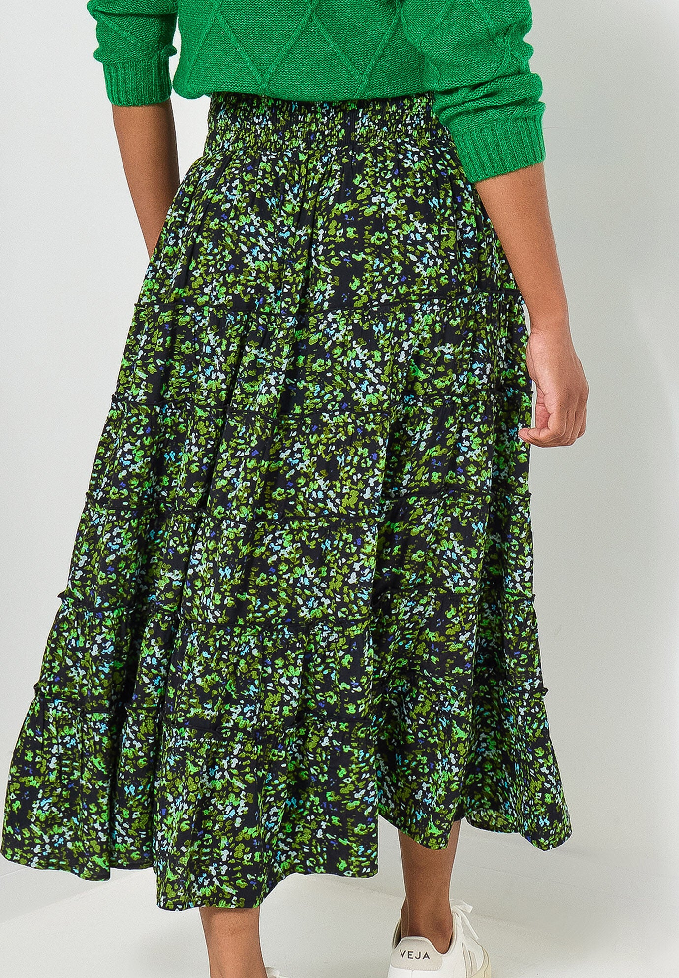 Tiered Maxi Skirt, GREEN DITSY GARDEN, alternate image number 3