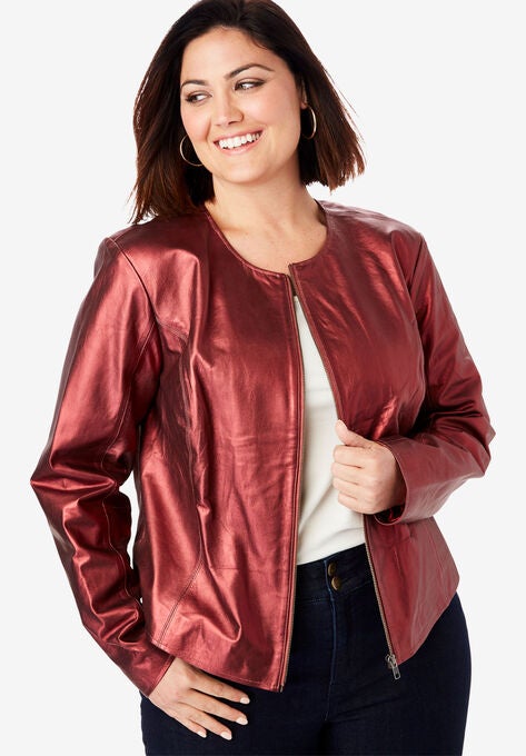 Collarless Leather Jacket