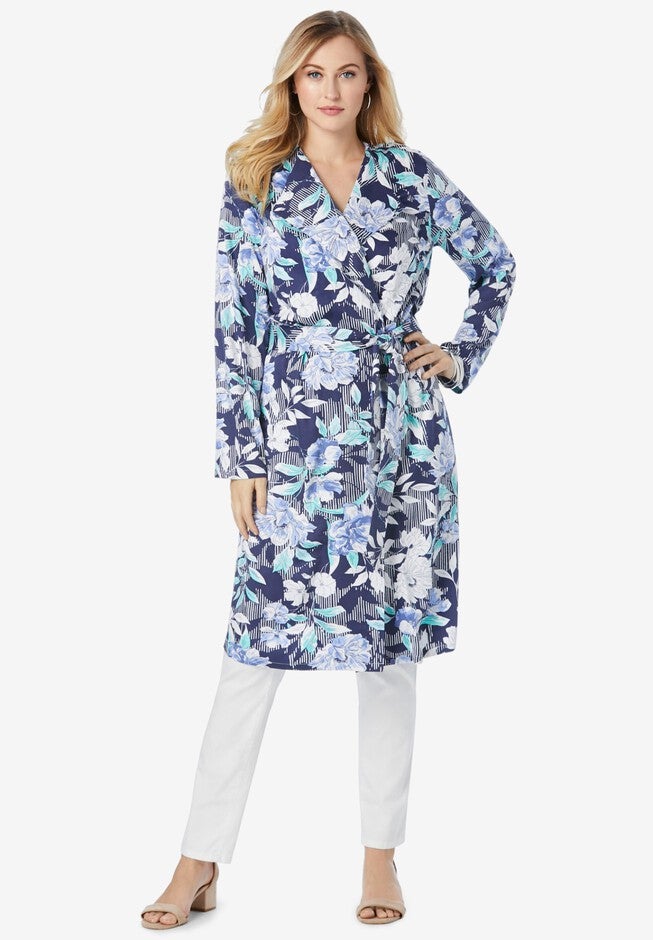 Tie-Front Duster, NAVY STRIPE FLORAL, hi-res image number 0