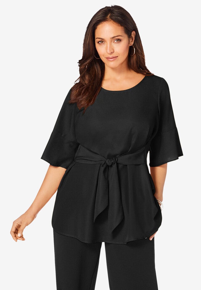 Tie-Front Tunic, BLACK, hi-res image number null