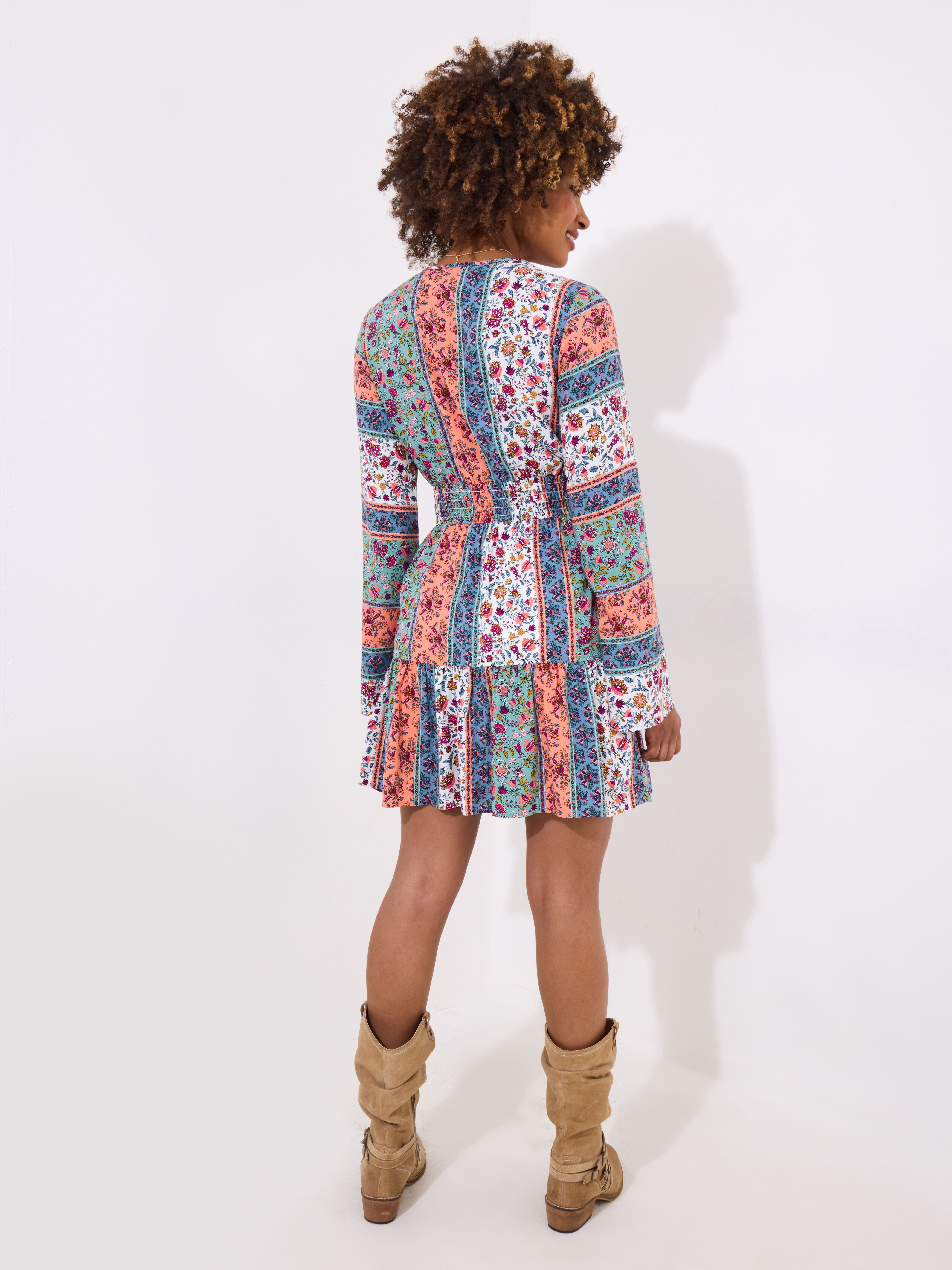 Boho Slit Front Tunic, DITSY FLORAL STRIPE, alternate image number 3