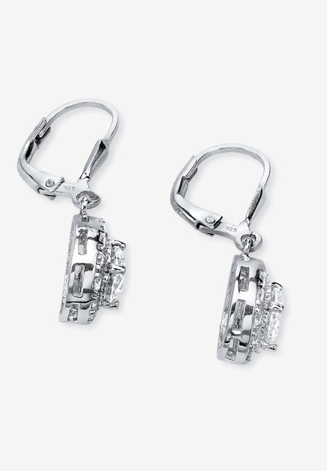 Sterling Silver Halo Drop Earrings Cubic Zirconia (2 1/3 cttw TDW), , on-hover image number null