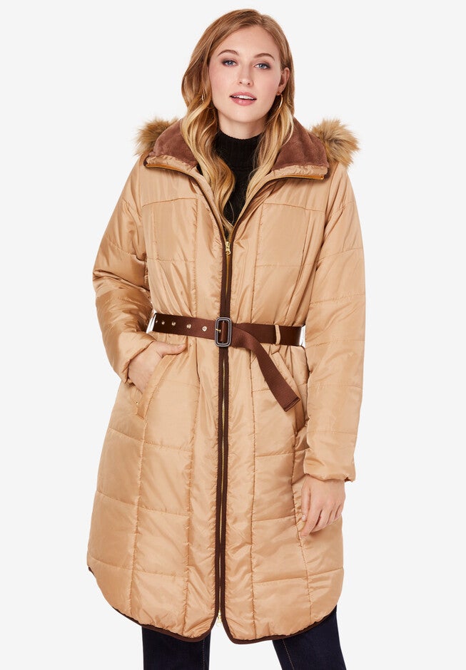 Belted Puffer Jacket, SOFT CAMEL, hi-res image number 0