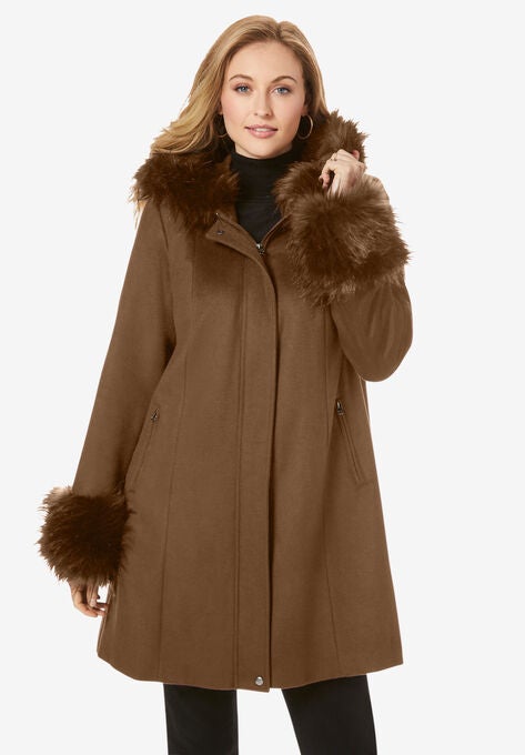 reaktion sandwich liter Hooded Faux Fur Trim Coat | Jessica London