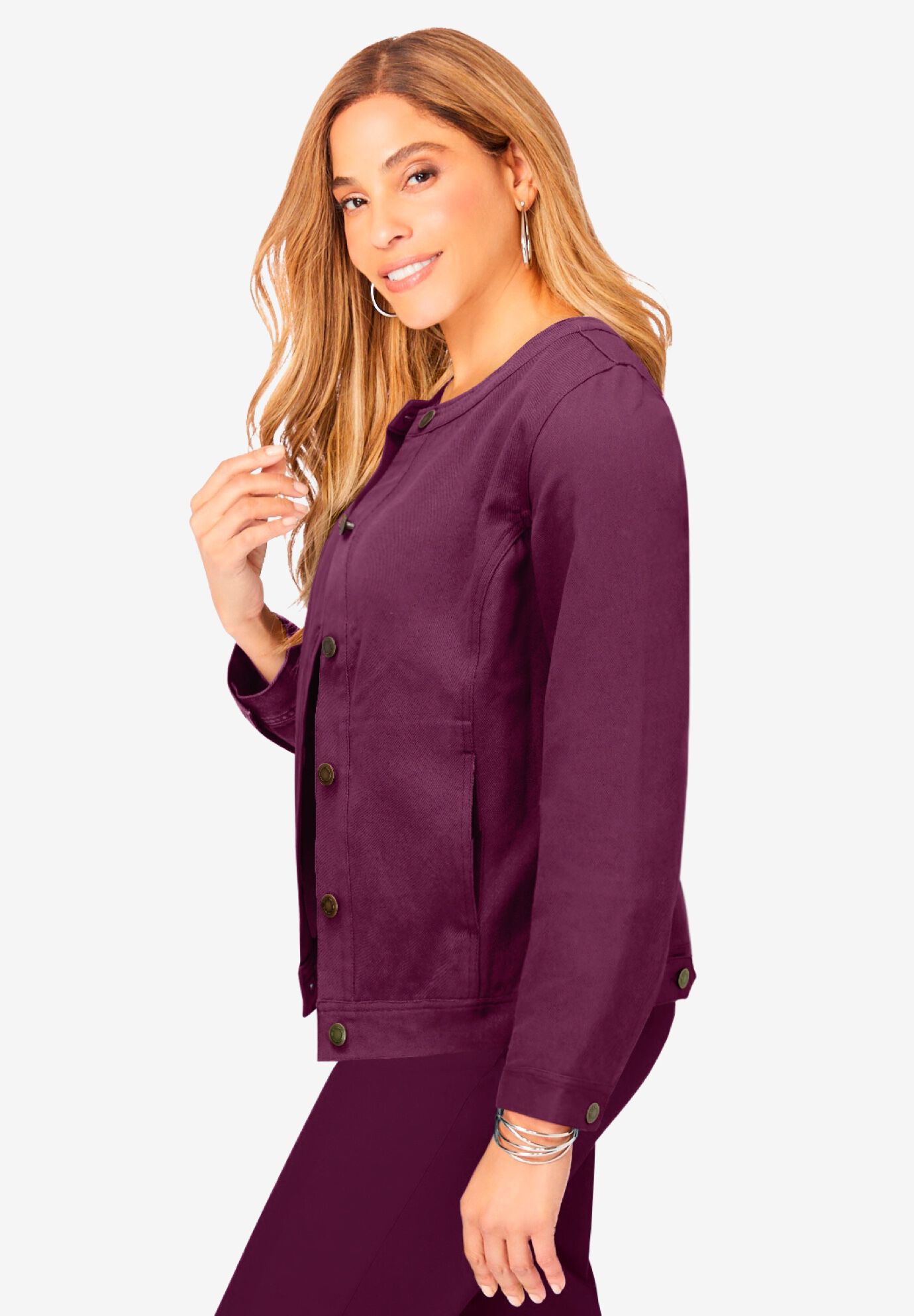 Collarless Denim Jacket, , alternate image number 2