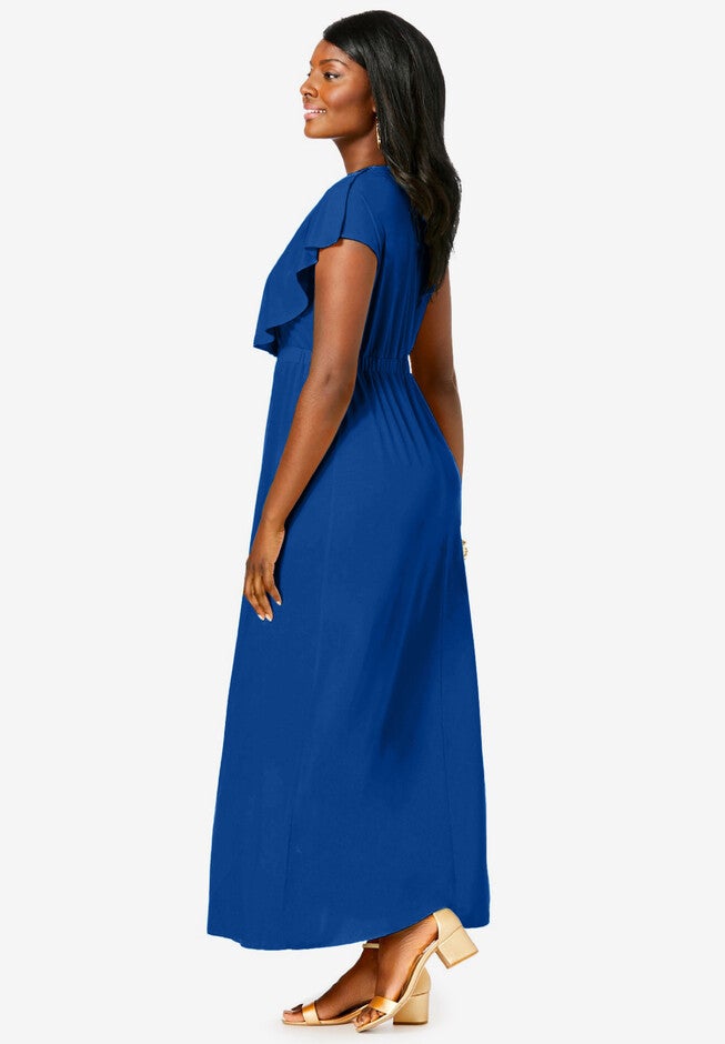 Stretch Knit Ruffle Maxi Dress, , alternate image number 2