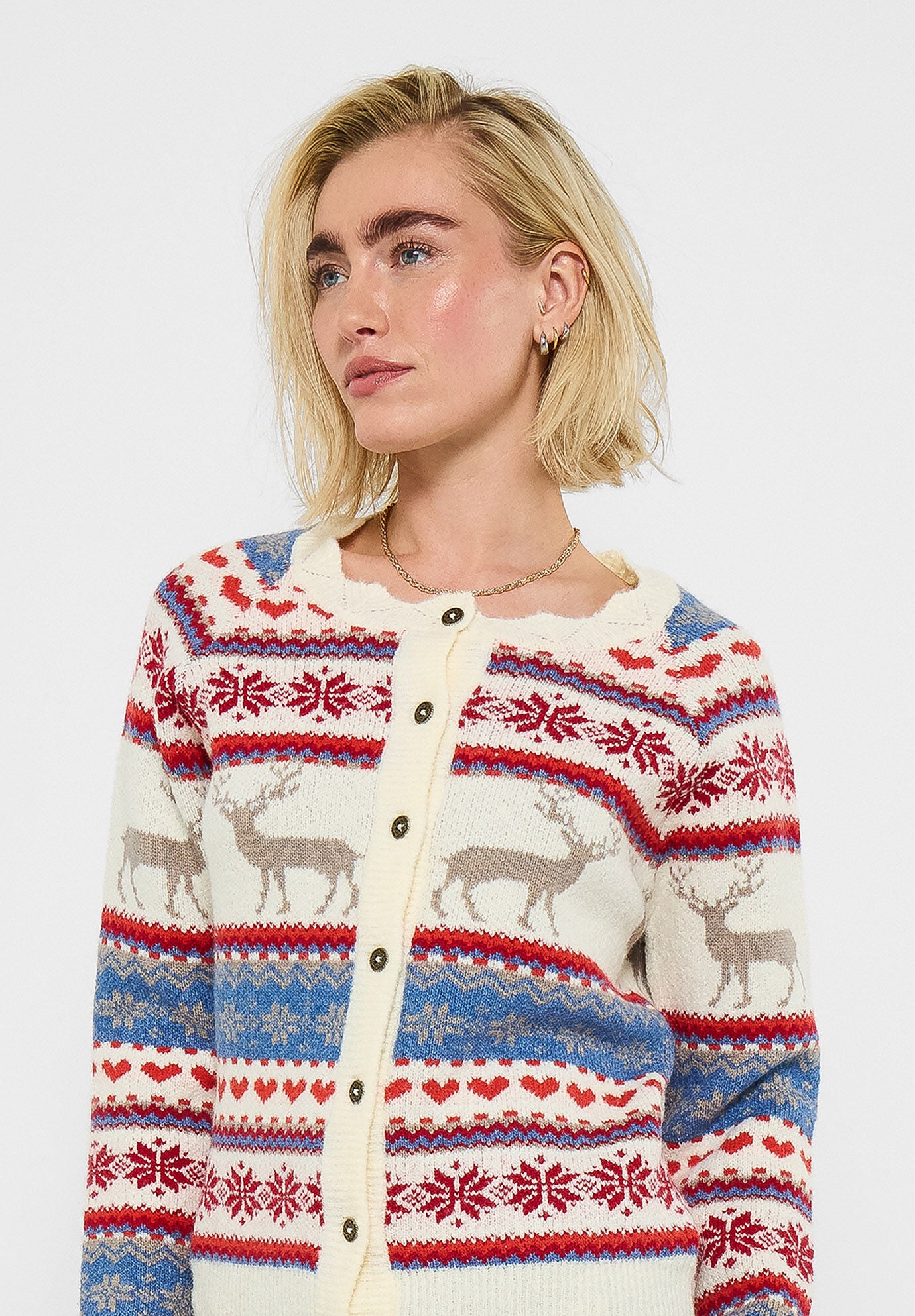 Novelty Reindeer Cardigan Sweater, REINDEER, hi-res image number 0