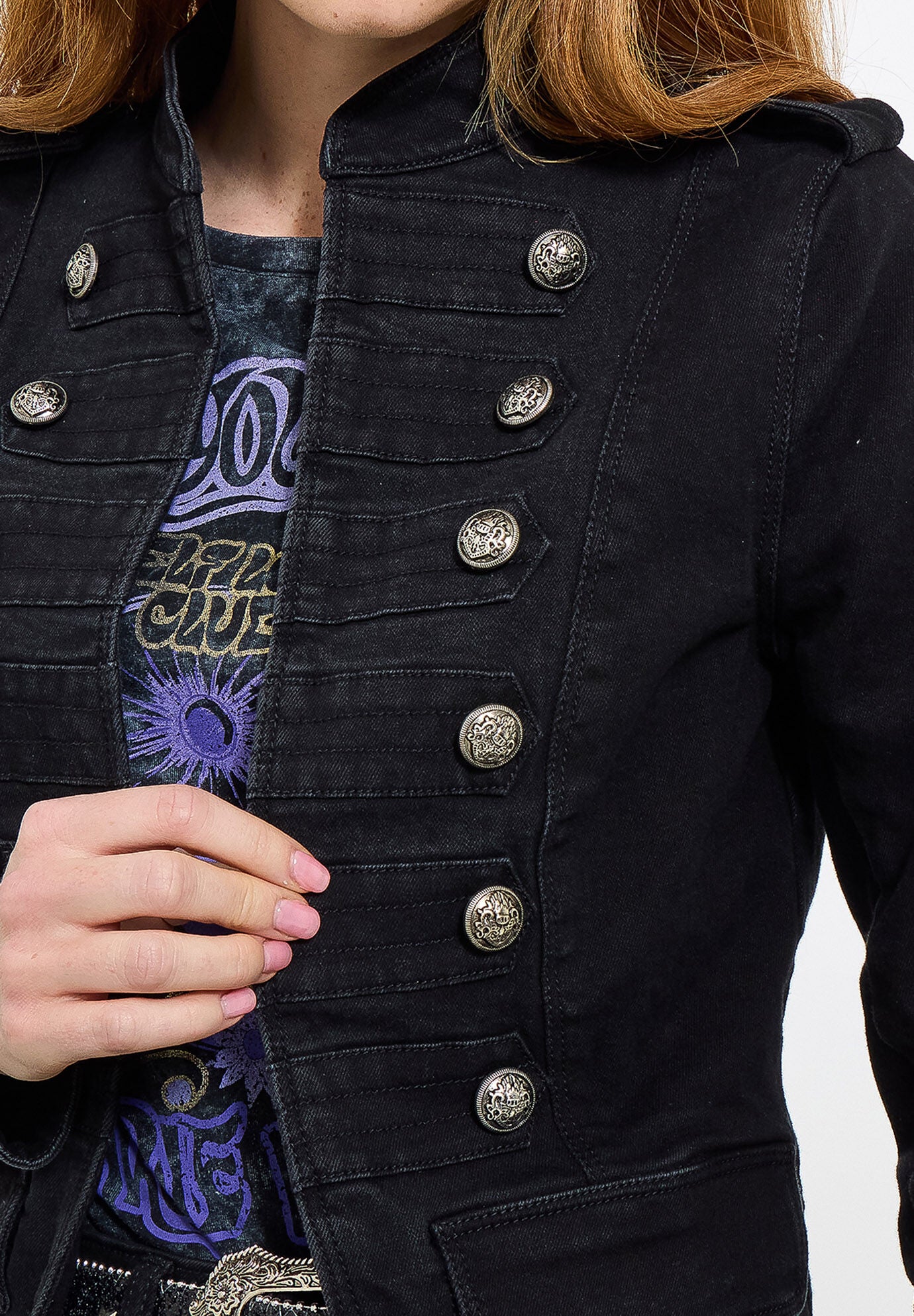 Denim Military Jacket, BLACK, on-hover image number 1
