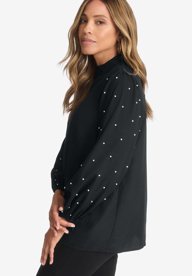 Crepe Pearl Sleeve Blouse, , alternate image number 2