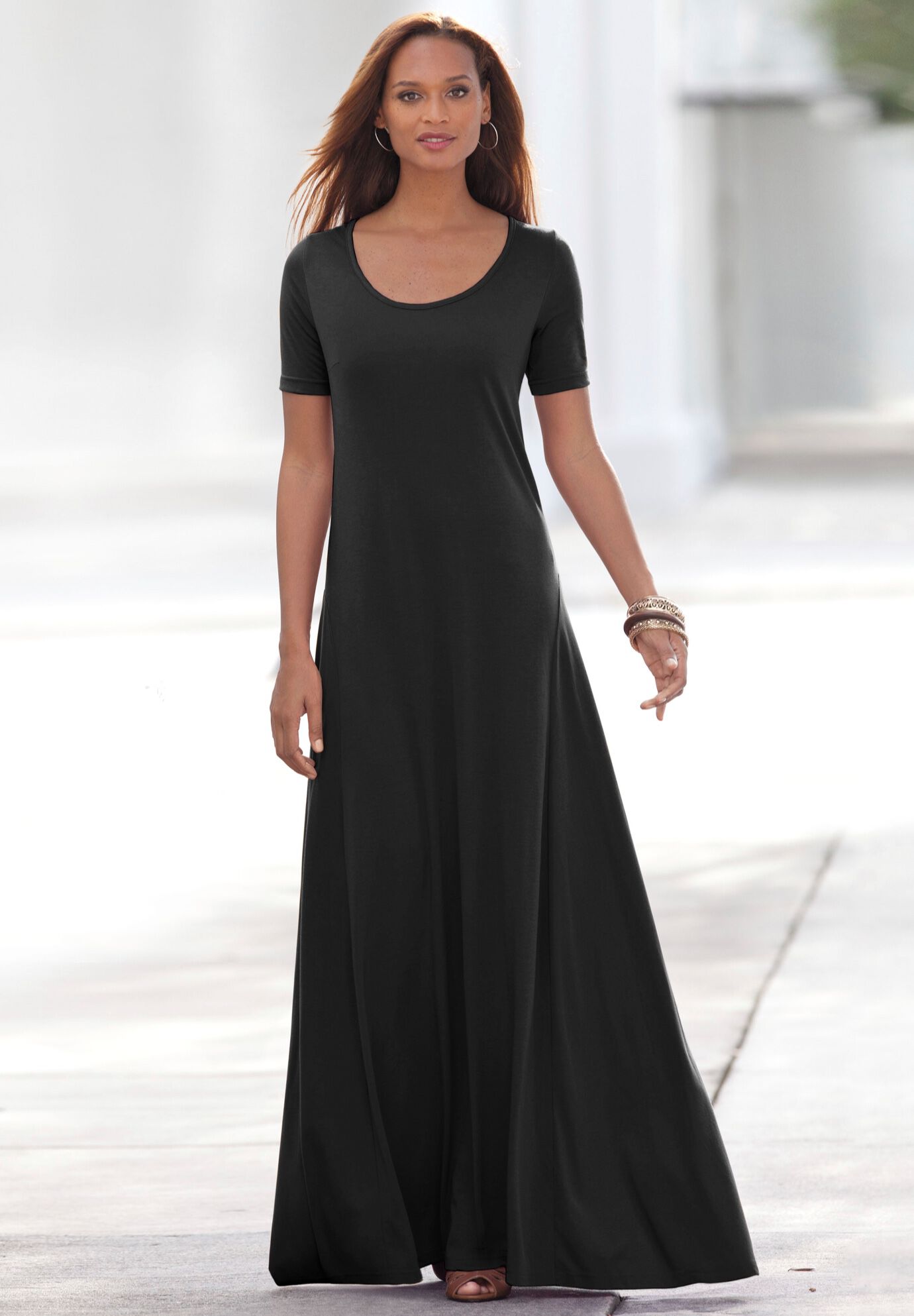 Ladies Stretch Cotton T Shirt Maxi Dress Black Jessica London