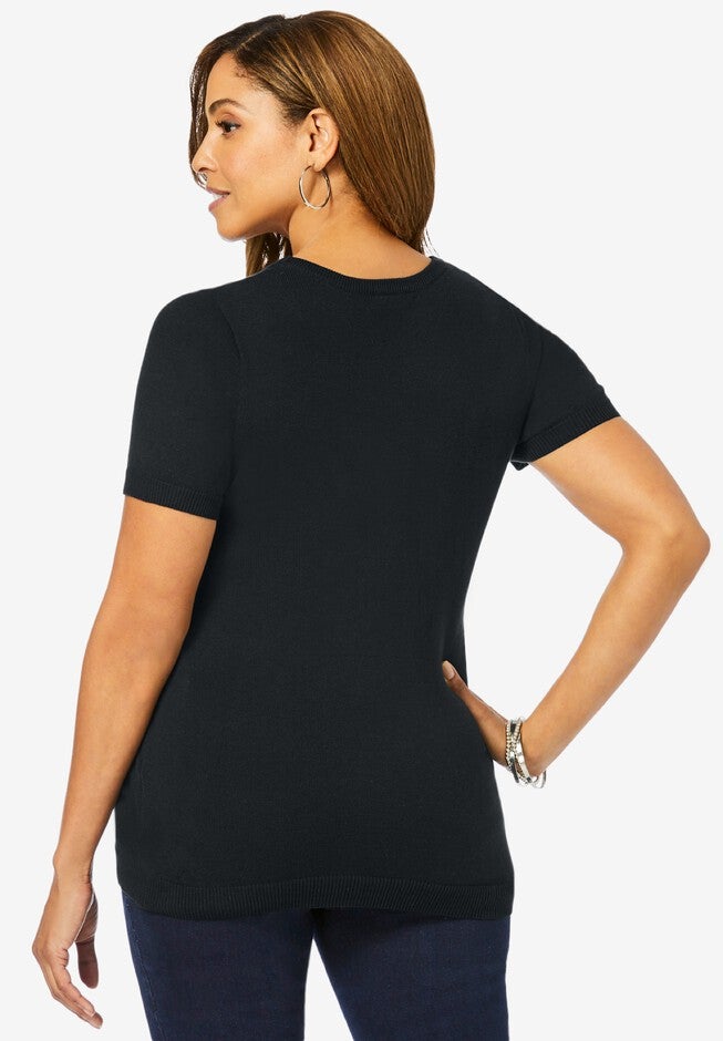 Fine Gauge Crewneck Shell, BLACK, on-hover image number null