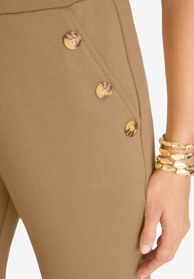 Ponte Button Flare Pants, , alternate image number 3