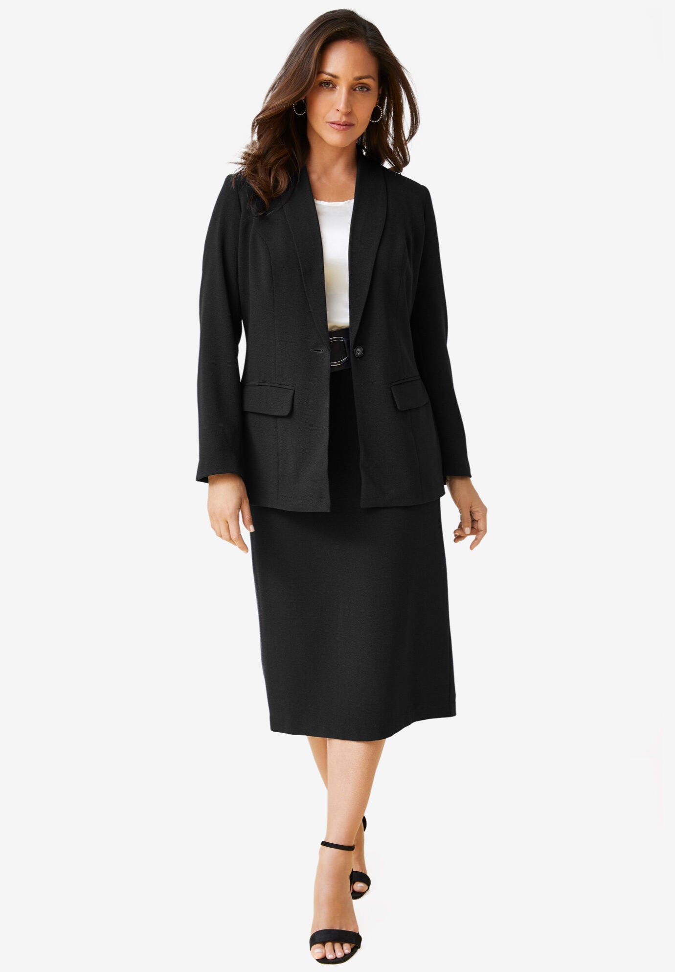 plus size black suit with long skirt