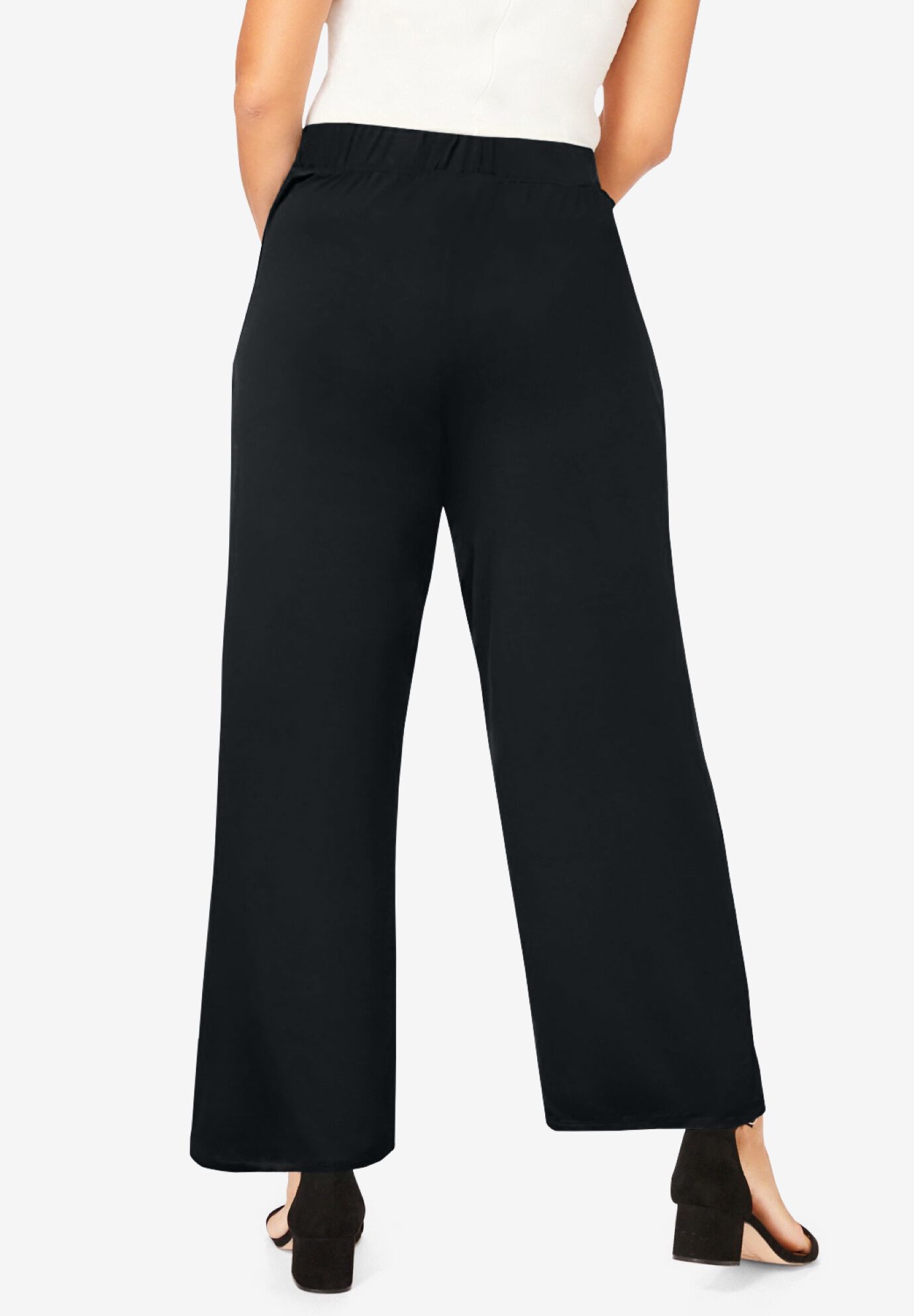 Everyday Stretch Knit Wide Leg Pant, BLACK, on-hover image number 1