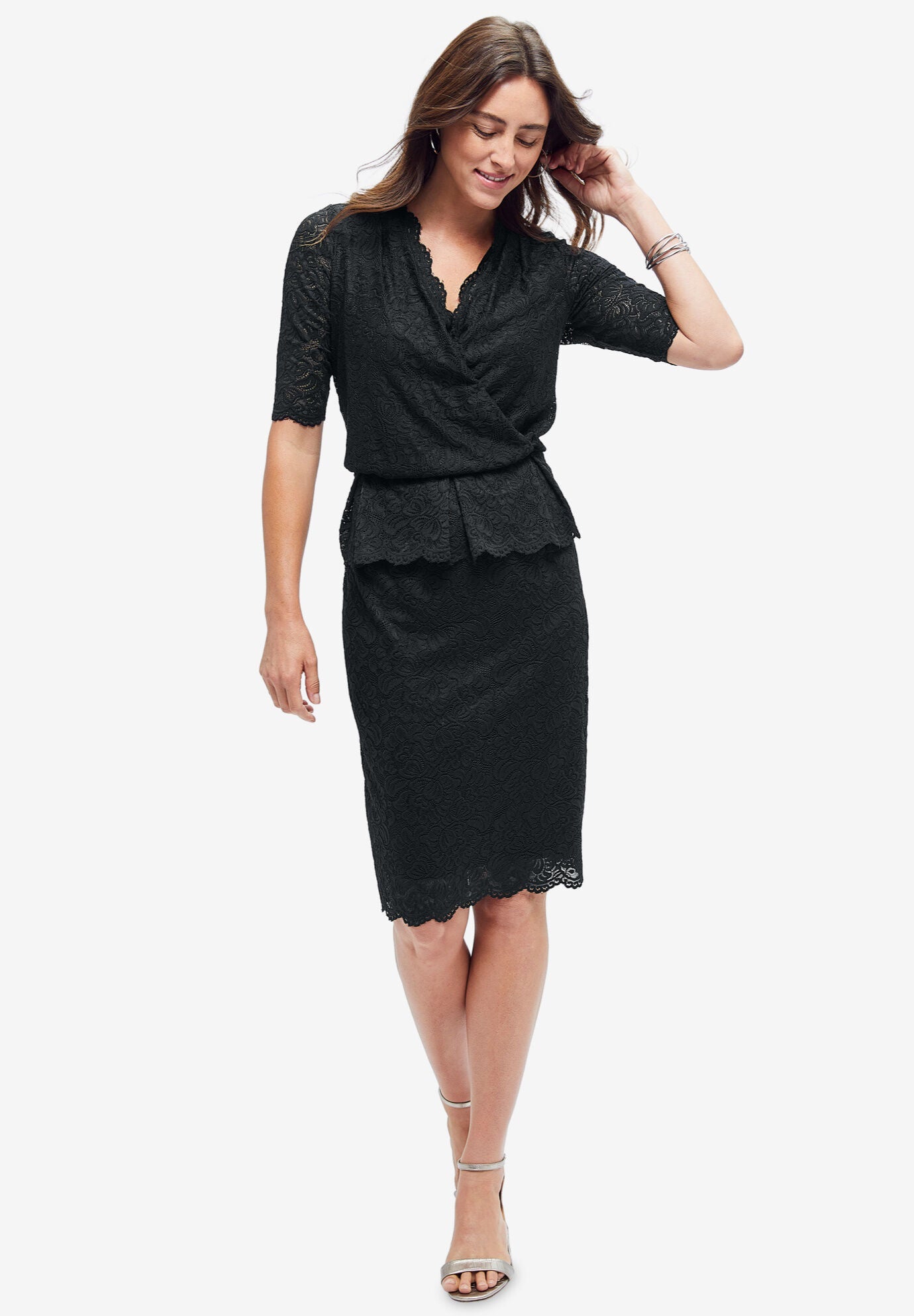 Peplum Lace Dress, BLACK, hi-res image number 0