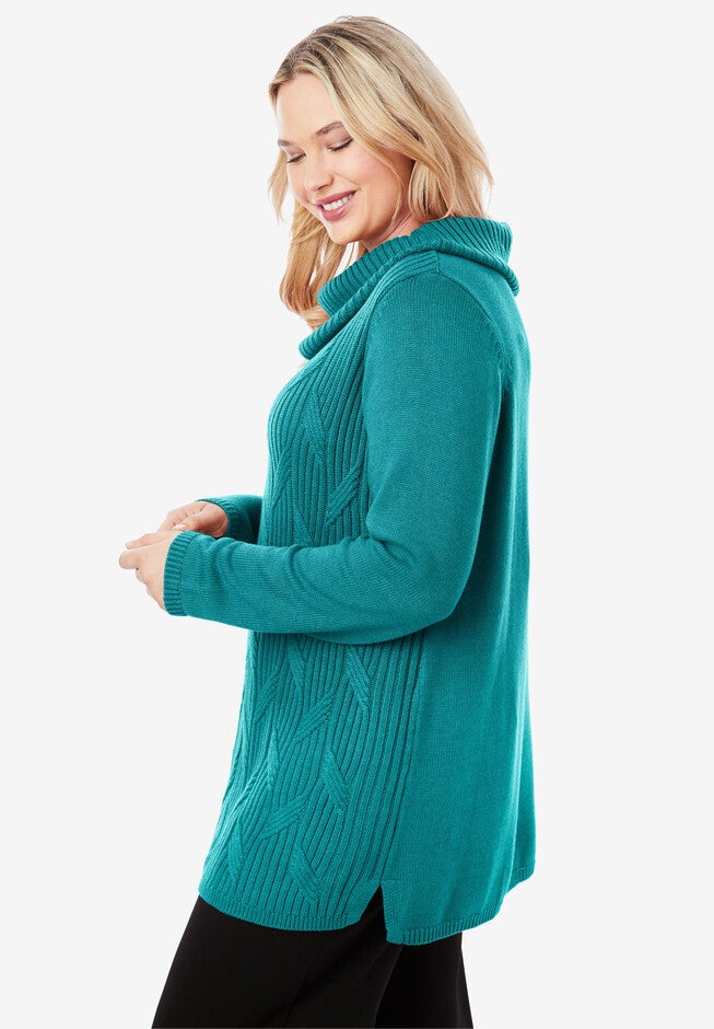 Cotton Cashmere Cowl Neck Sweater, , alternate image number null