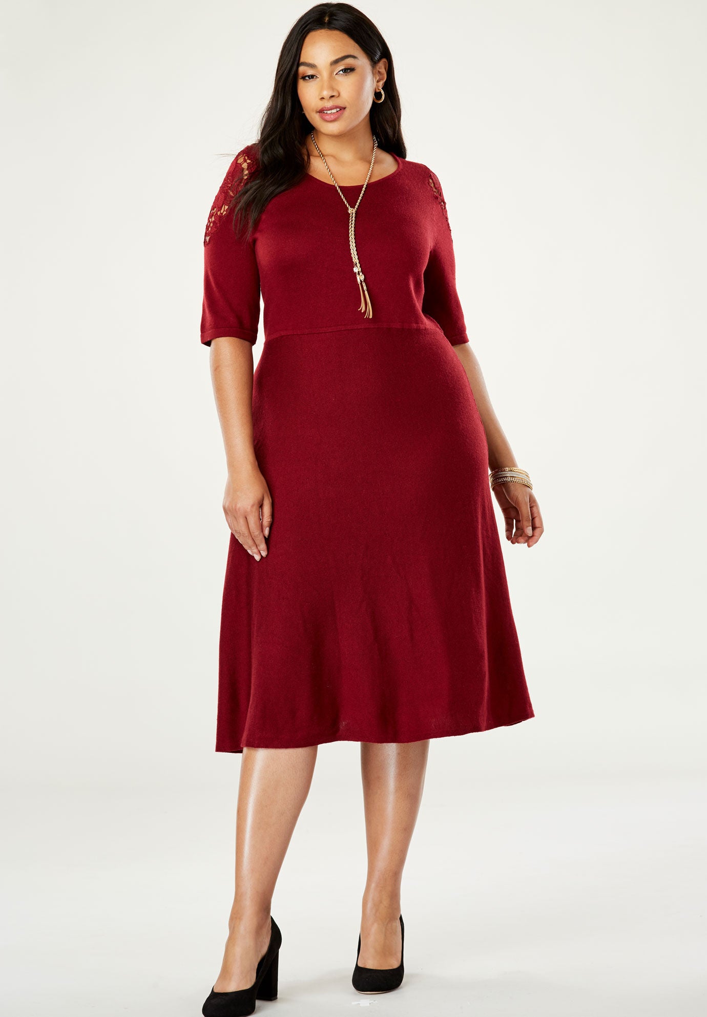 Applique Sweater Dress, BURGUNDY, hi-res image number 0