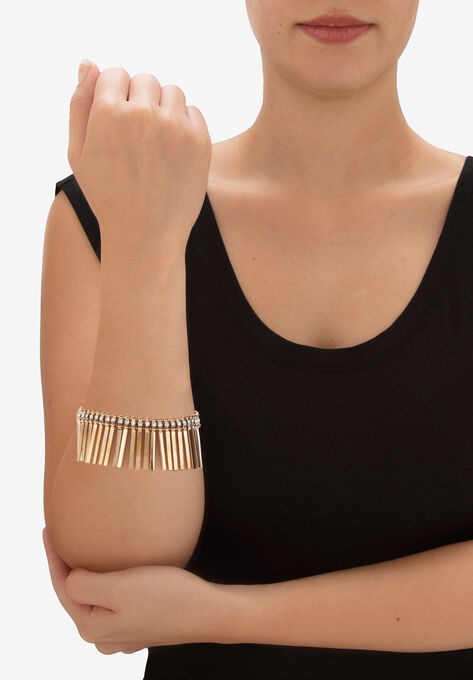 Gold Tone Fringe Necklace, Bracelet and Earring Set, Crystal, 17", , alternate image number null