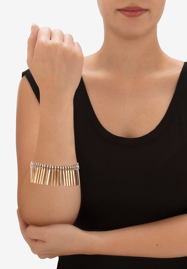 Gold Tone Fringe Necklace, Bracelet and Earring Set, Crystal, 17 inches, , alternate image number null