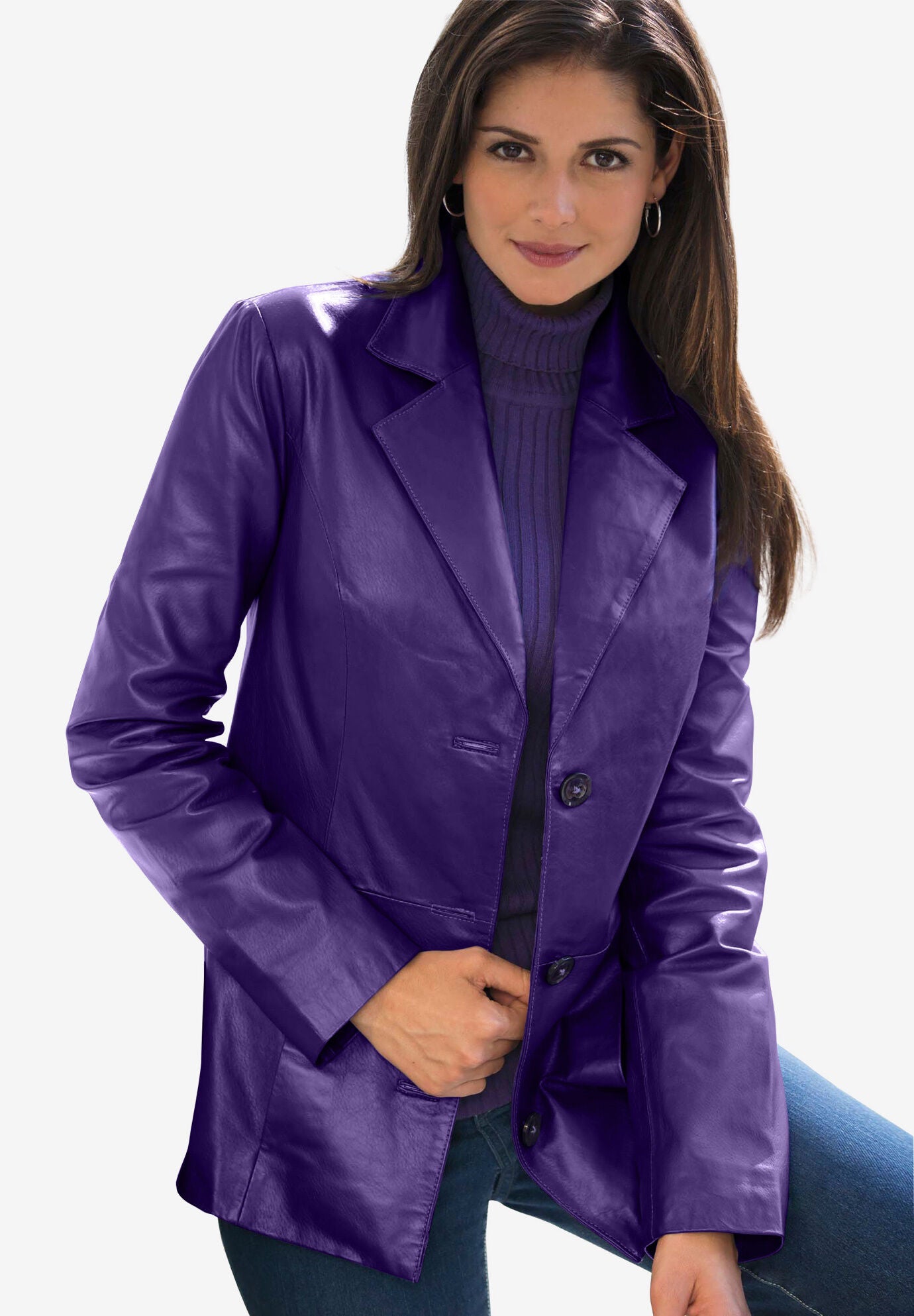 Professional Leather Blazer Midnight Violet Jessica London