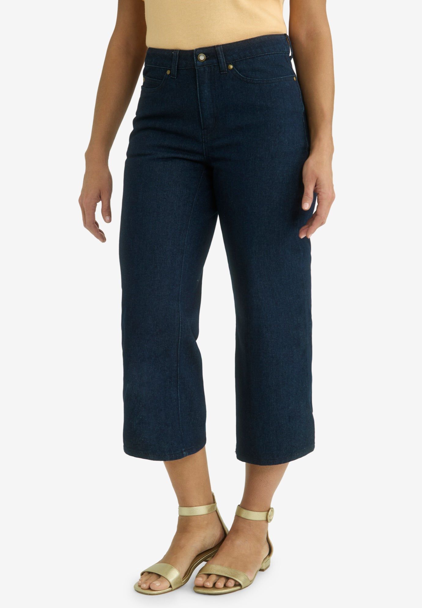 Classic Cotton Denim Wide Leg Crop Jean, INDIGO, hi-res image number 0