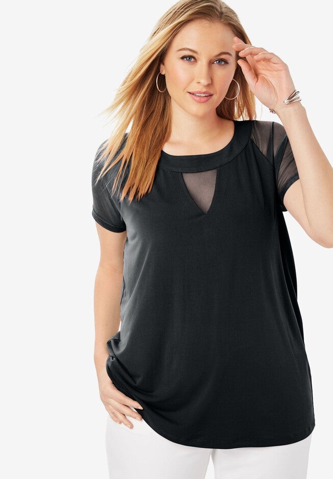 Mesh Inset Tee, BLACK, hi-res image number 0