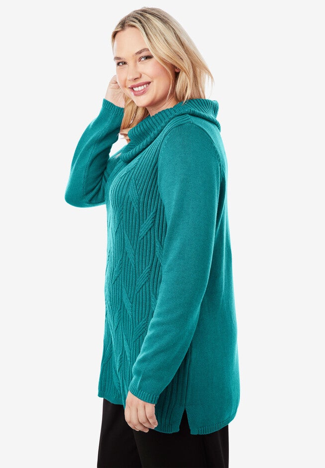 Cotton Cashmere Cowl Neck Sweater, , alternate image number null
