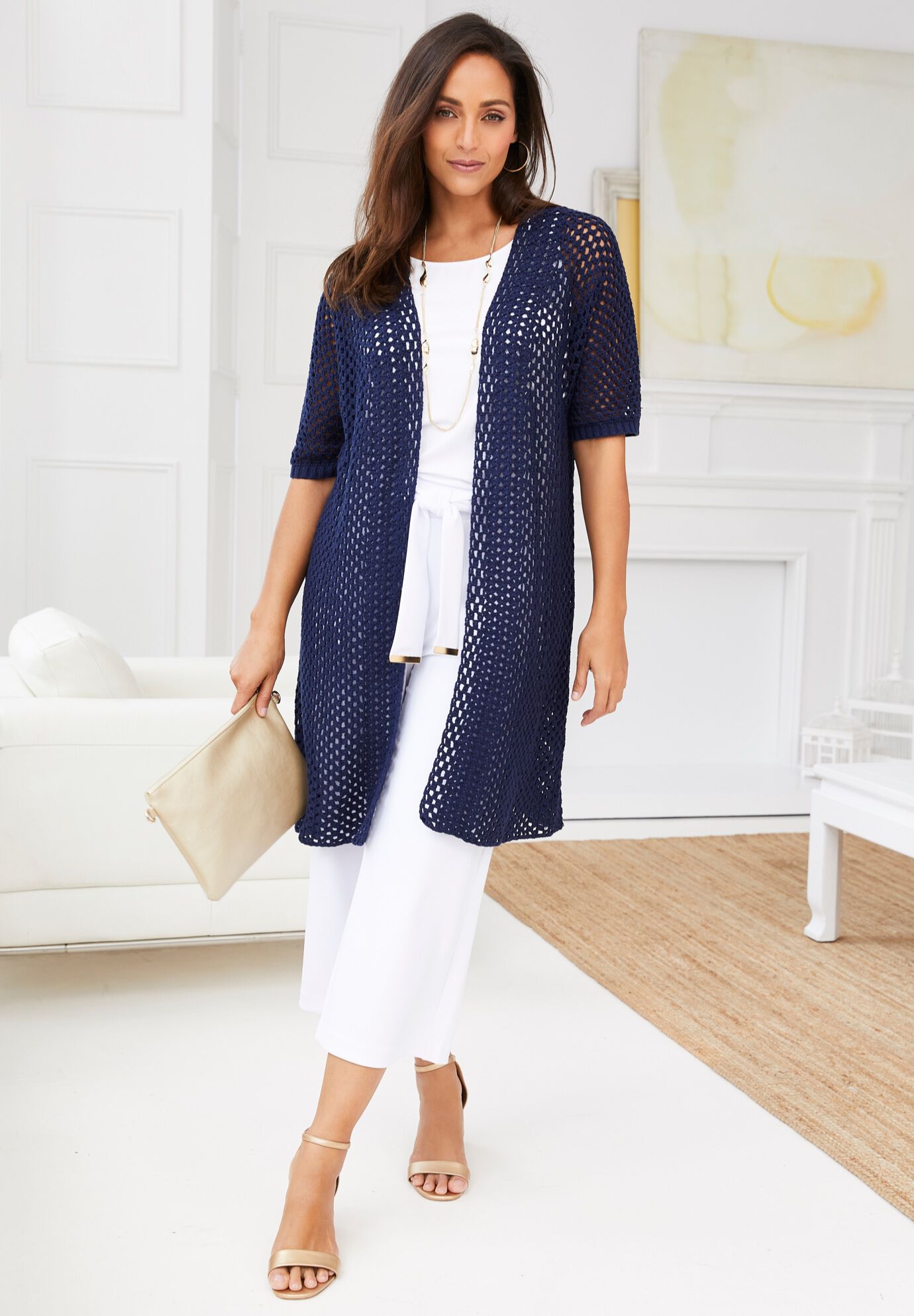 Crochet Long Cardigan, , alternate image number 2