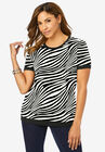 Fine Gauge Crewneck Shell, BLACK IVORY ZEBRA, hi-res image number null