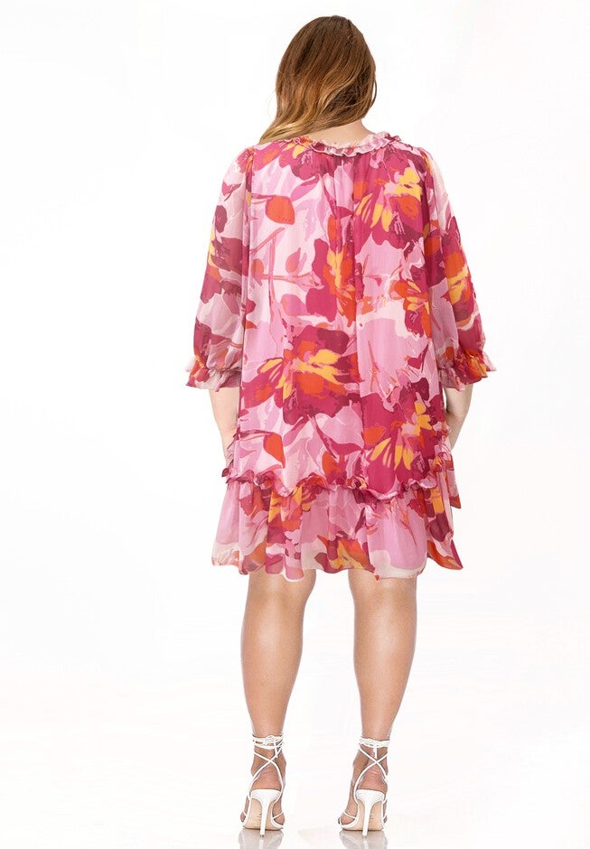 Babydoll Ruffle Dress, PINK PRINT, on-hover image number null