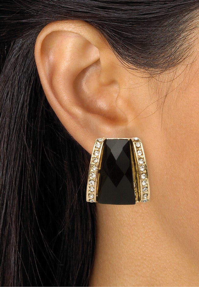 Goldtone Checkerboard-Cut Black Crystal Necklace and Earring Set, 18 inch plus 2 inch extension, , alternate image number 3