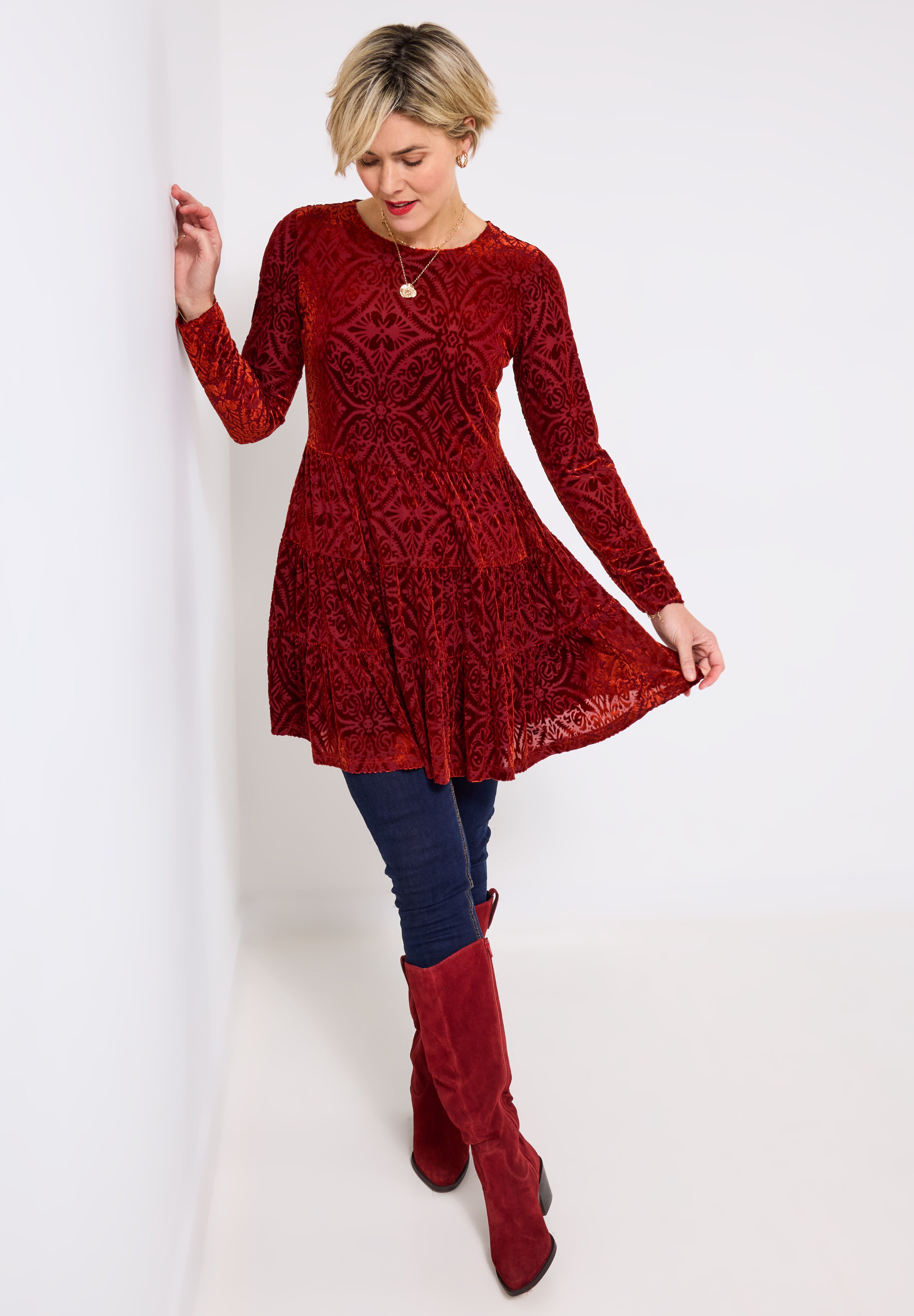 Burnout Velvet Tiered Long Tunic