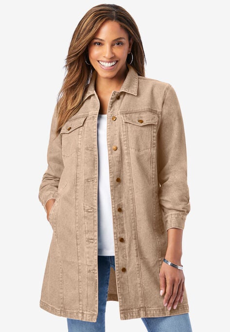 Long Denim Jacket, NEW KHAKI, hi-res image number null